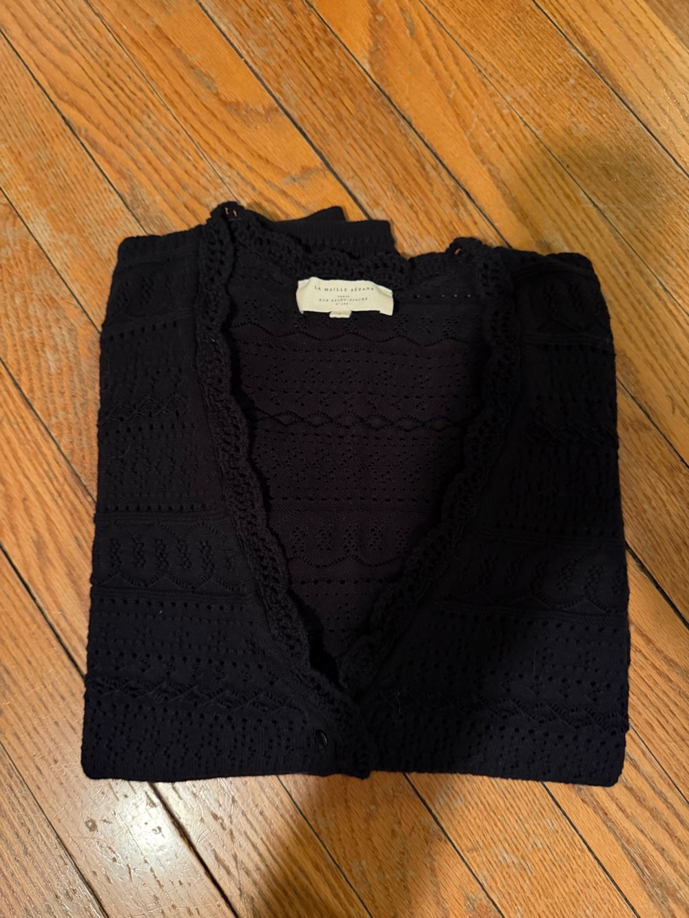 Sezane Black Knit Openwork Women's Sweater - Picture 10 of 13